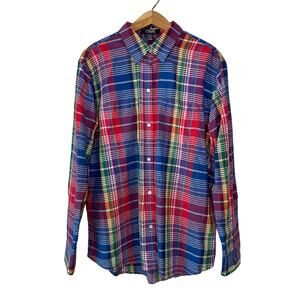 Chaps Denim Womens XL Colorful Multicolor Plaid Light Long Sleeve Button Up